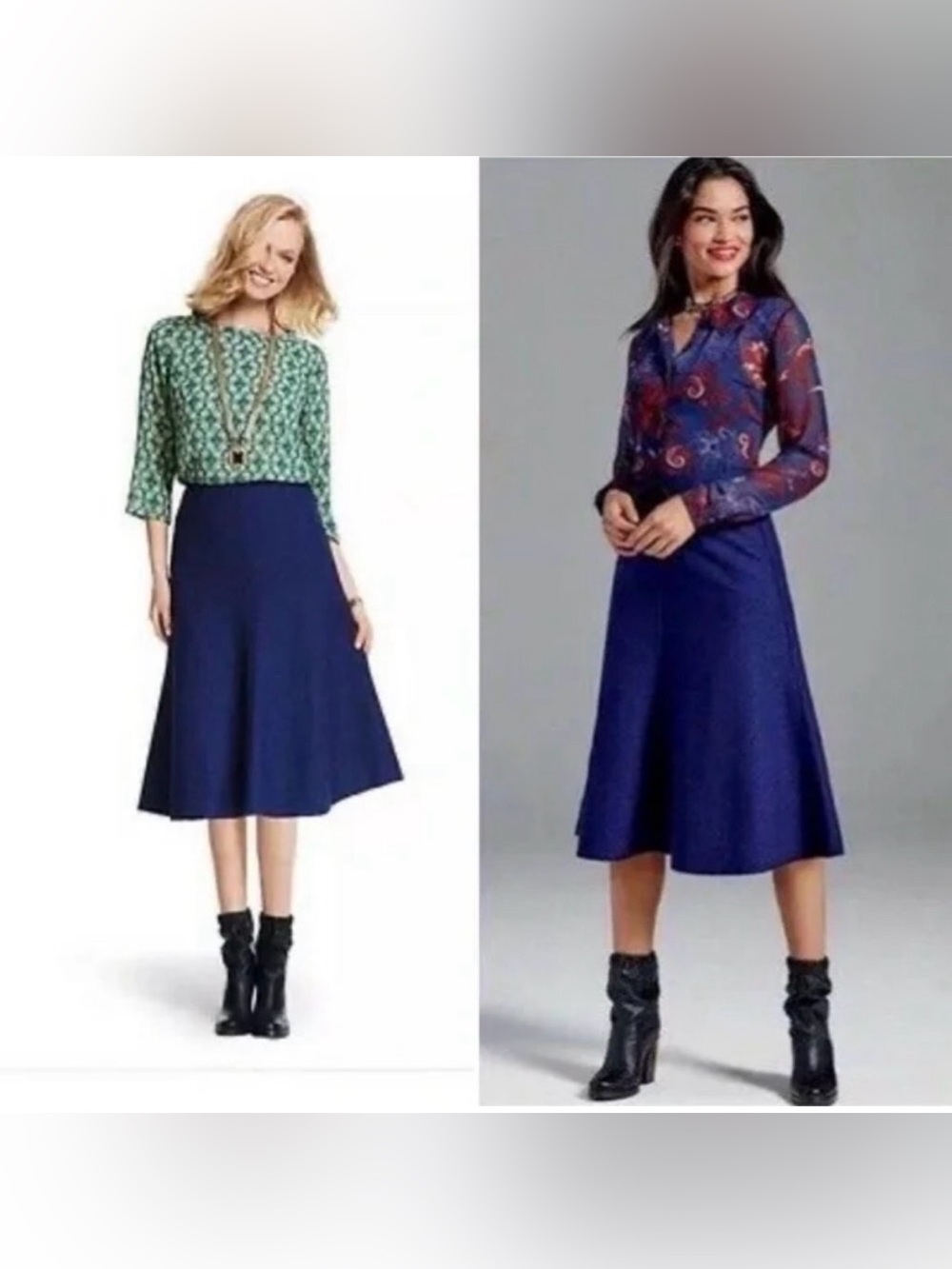 CAbi #3097 Navy Blue
Textured Tulip A-Line Flare Midi
Skirt